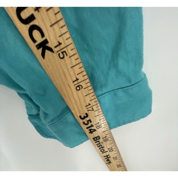Chaps Women's Shirt Size XL Teal 100% Linen Button Down 3/4 Sleeve - Picture 4 of 10